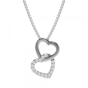 4 Prong Round Double Heart Diamond Heart Pendants(12.8mm X 9.7mm)