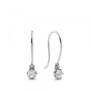 Bezel Setting Round Diamond Wire Hook Drop Stud Earrings (3.20mm)