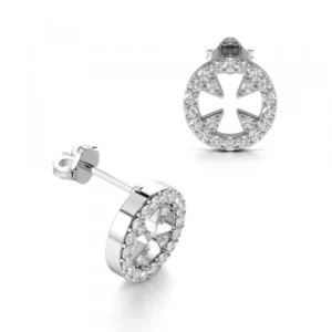 Pave Setting Round Shape Circle of Life Designer Diamond Stud Earrings (8.70mm)