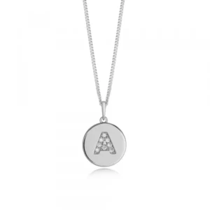 Disc ‘A’ Initial Name Diamond Necklace (10mm X 15mm)