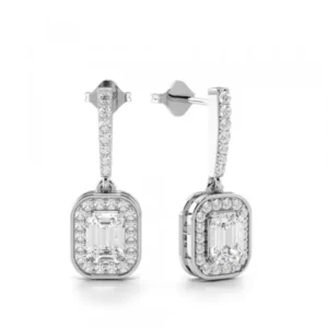 Emerald Cut Diamond Grouped with Diamond Long Drop Earrings (19.60mm X 7.0mm)