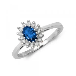 Gemstone Ring With 0.35ct Oval Shape Blue Sapphire and Diamonds