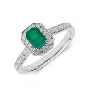 Gemstone Ring With 0.6ct Emerald Shape Emerald and Diamonds