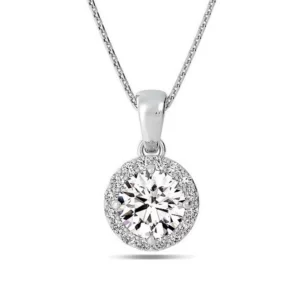 Gold Pendant Necklace Solitaire Halo Diamond Pendant Necklace