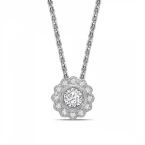 Miligrain Sliding Round Shape Halo Diamond Pendant