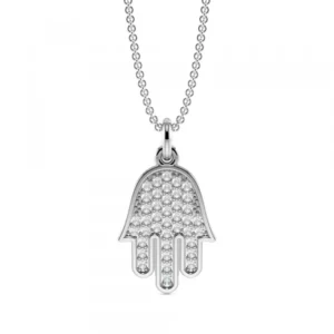 Pave Setting Round Hamsa Style Diamond Cluster Necklace(13.0mm X 8.5mm)