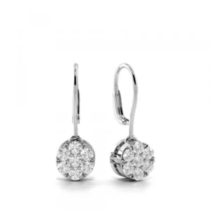 Pave Setting Round Shape Diamond Ear Hoop Cluster Drop Earrings (5.70mm)