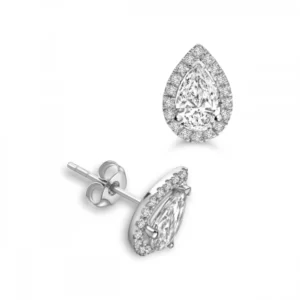 Pear Shape Tear Drop Halo Stud Diamond Earrings