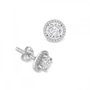 Round Brilliant Classic Style Diamond Halo Earrings