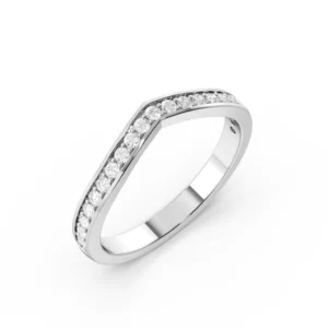 Round Shape Pave Setting V Shaped Wishbone Wedding Band (2.50mm)