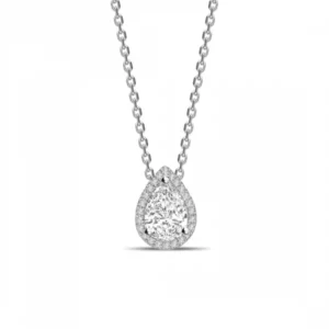 Sliding Halo Pear Shape Halo Diamond Pendant Necklace